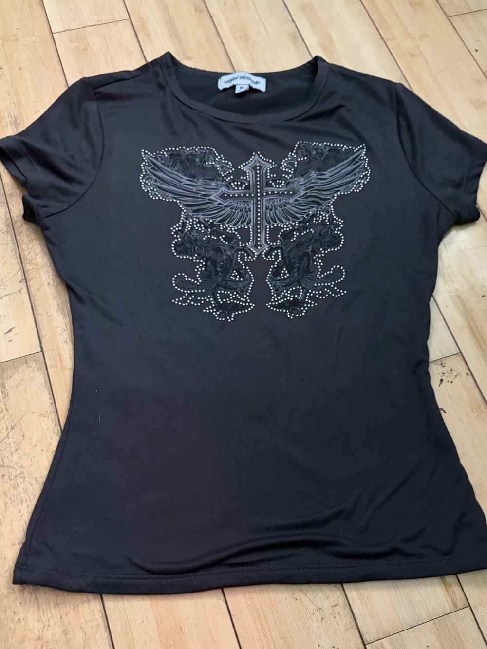Embellished Black Women's Scoop Neck Tee